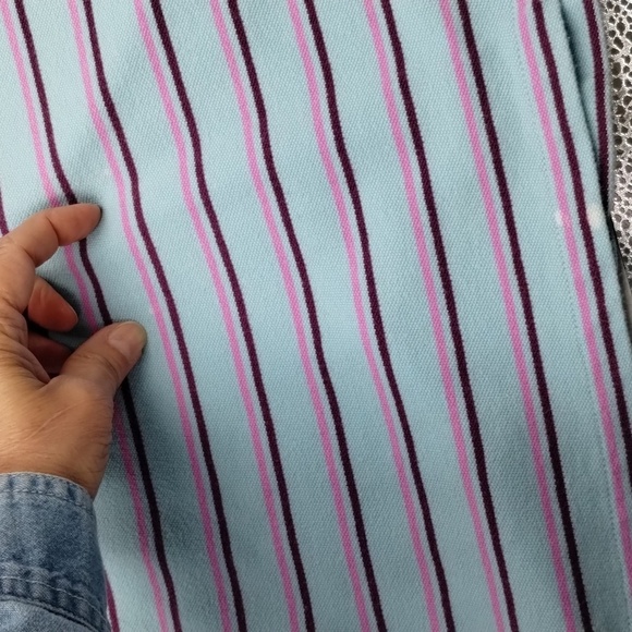 Old Navy sky blue pink burgundy stripe athletic prep polo top size large - Picture 4 of 9